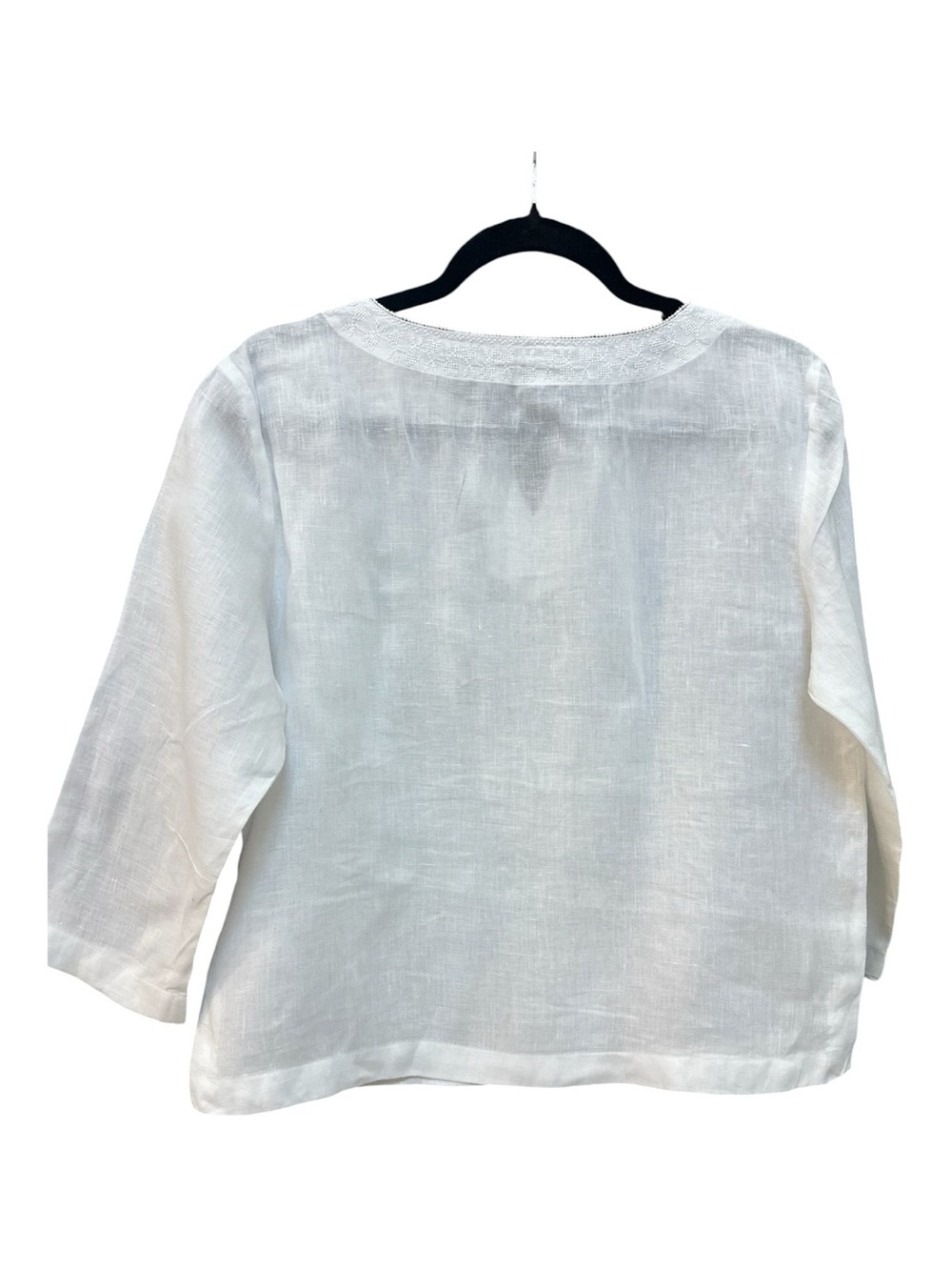 Ann Taylor White Split-Neck Lightweight Knit Top 100% Linen - Picture 5 of 7